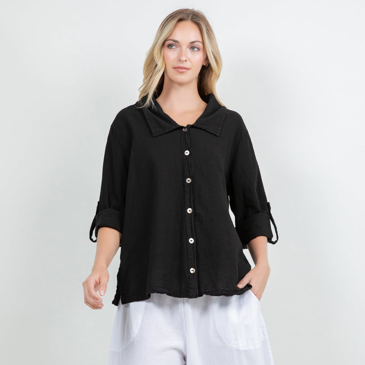 Sloanne Button-Up  100% Cotton Gauze