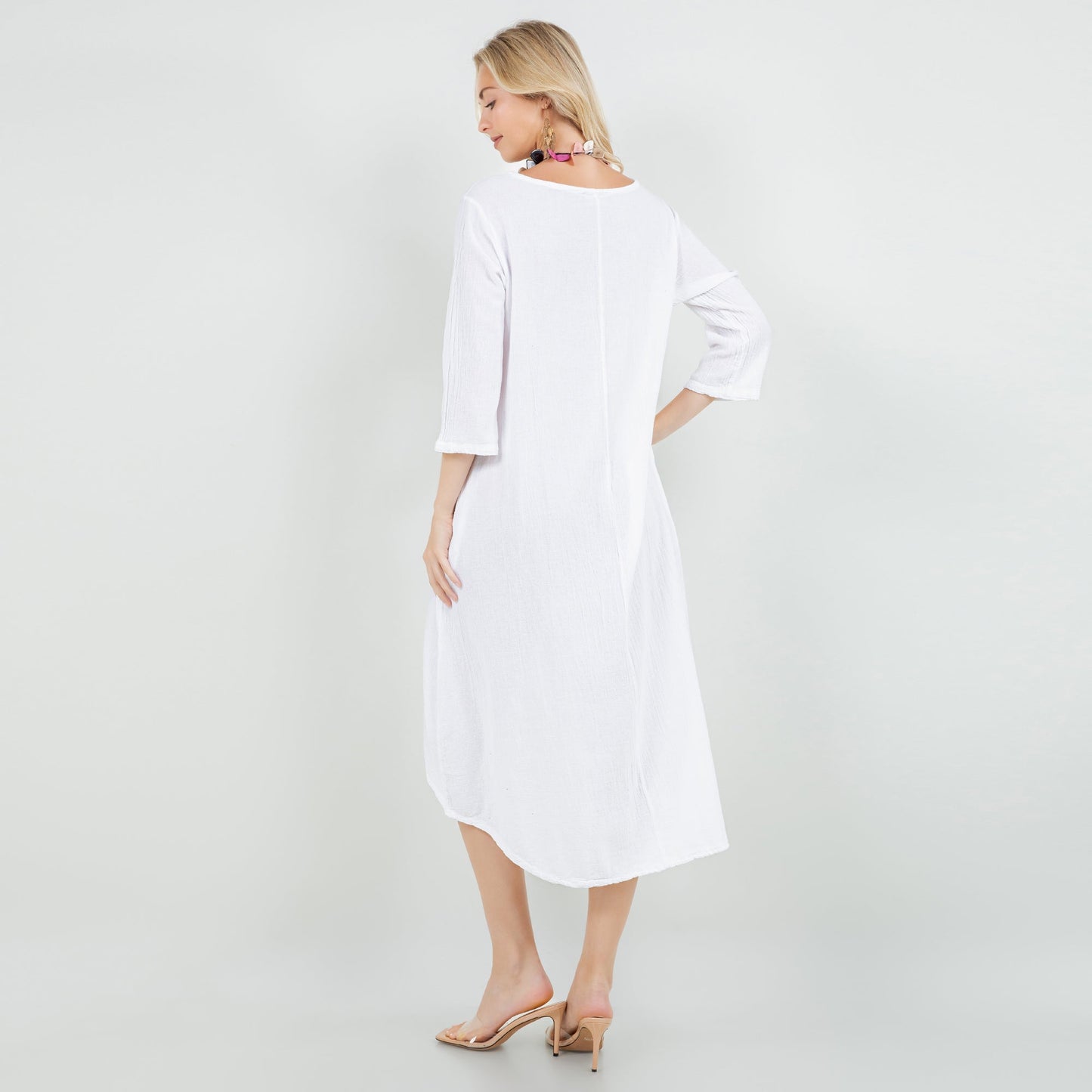 Ellen Our Hi-Low Cotton Gauze Dress with Sleeves and Pockets