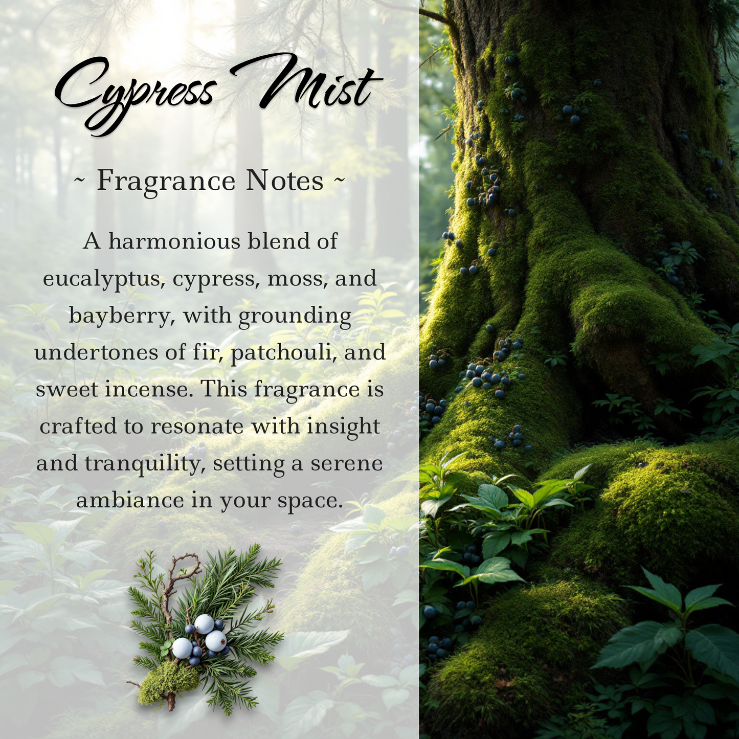 Cypress Mist, Premium Coconut-Soy Wax Tea Light Crystal Candle, 1oz