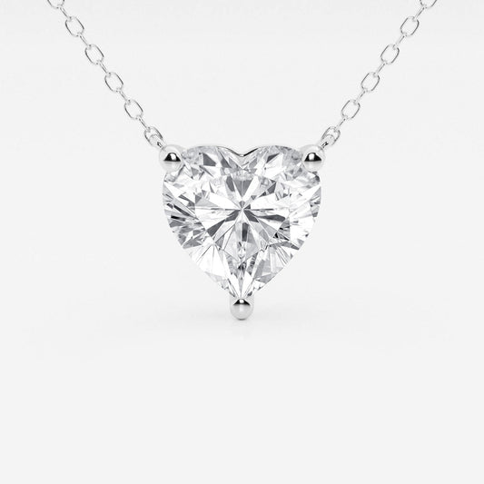 3.00 CTW Floating Heart Shape Lab Grown Diamond Solitaire Pendant Necklace F/G VS1 AGI Certified in 14K White or Yellow Gold