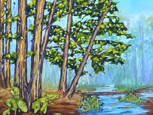 "Hemlocks Along the River" Oil Painting on Canvas, Michigan Artist, Wall Art Livingroom, Fine Art Painting Original, Lake Wall Art, Nature Oil Painting, Cottage Art, Hemlock Tree Painting on Canvas, Artist Christi Dreese