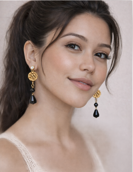 Gold Druzy Triple Tier Earrings