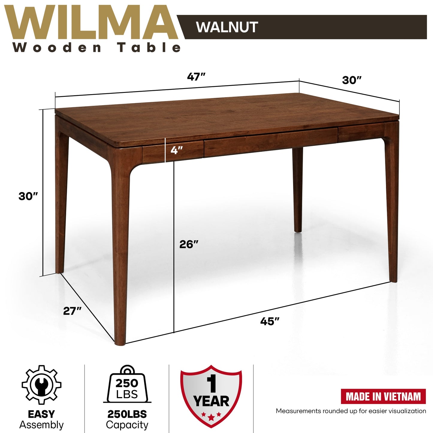 Wilma 48" Rubber Wood Desk