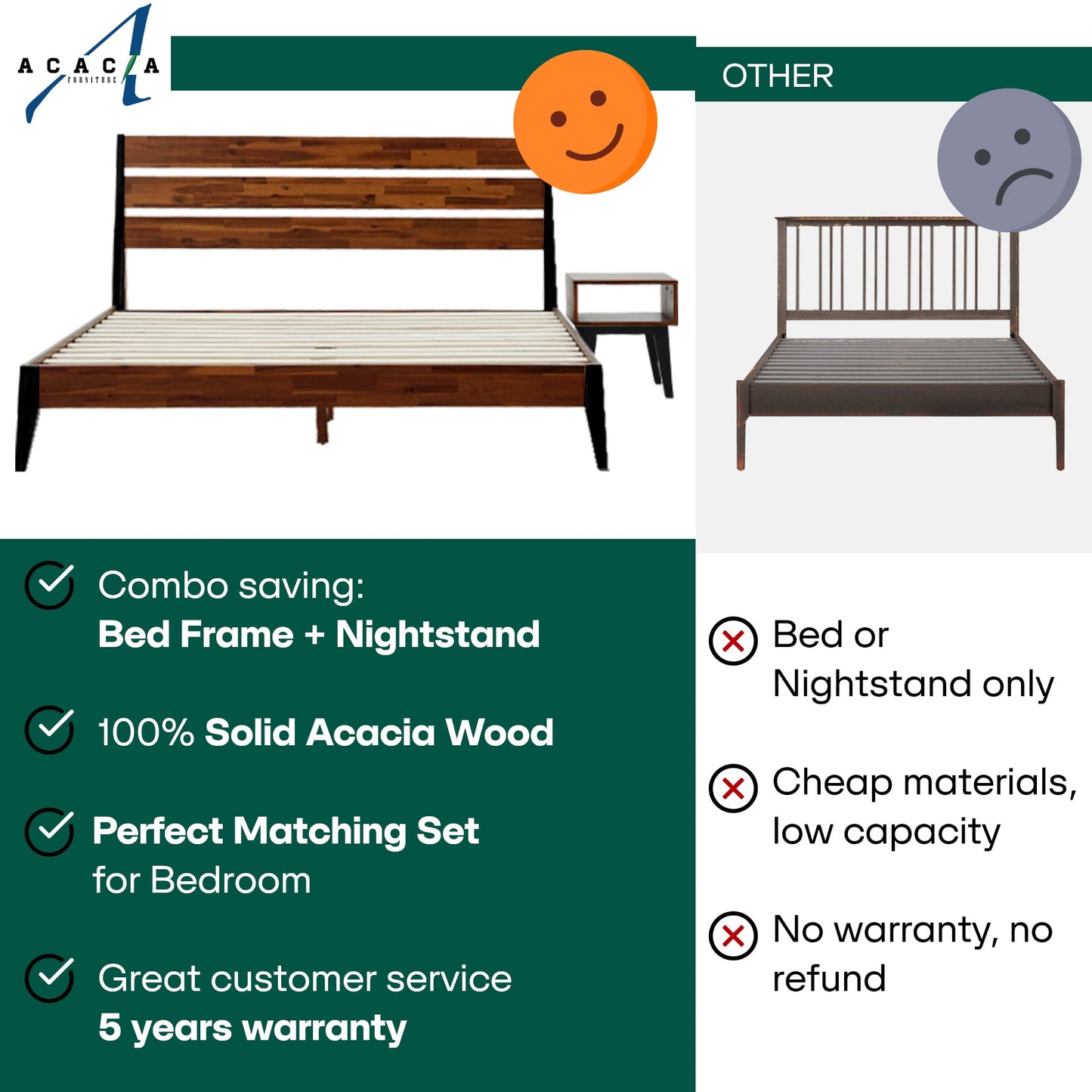 [Buy 1 Get 1] Emery Solid Wood Bed Frame & Nightstand