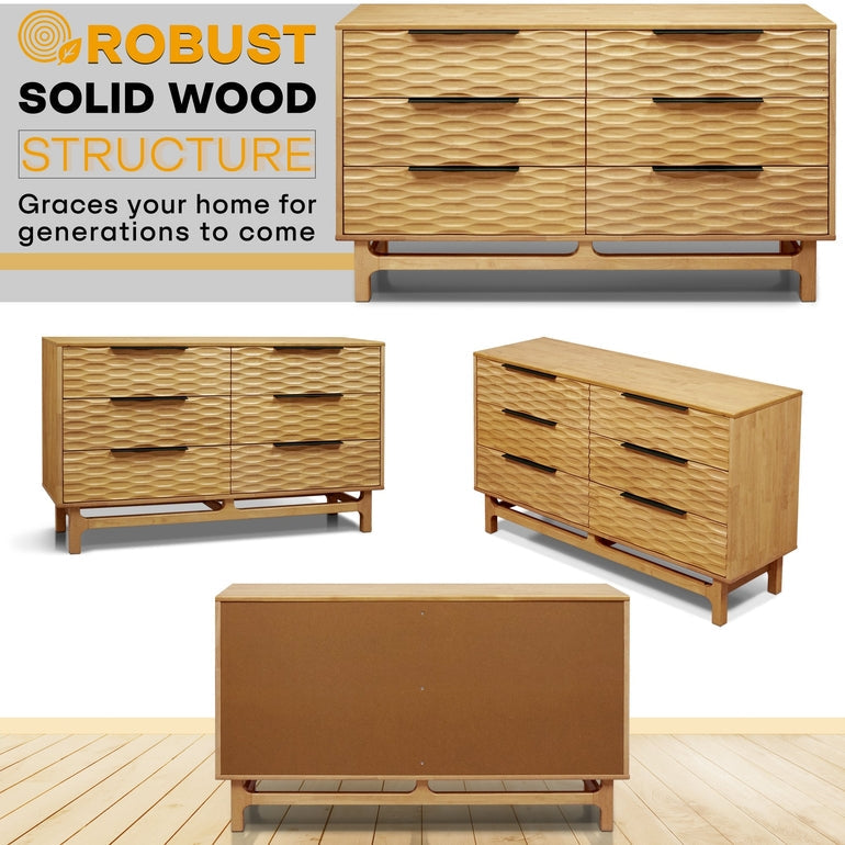 Elara Solid Wood Dresser with 6 Drawers