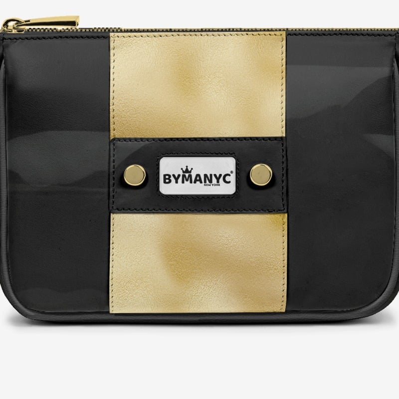 Handbag BYMANYC ® New York – Couture Vegan Vertical Band in Black & Gold Luxe