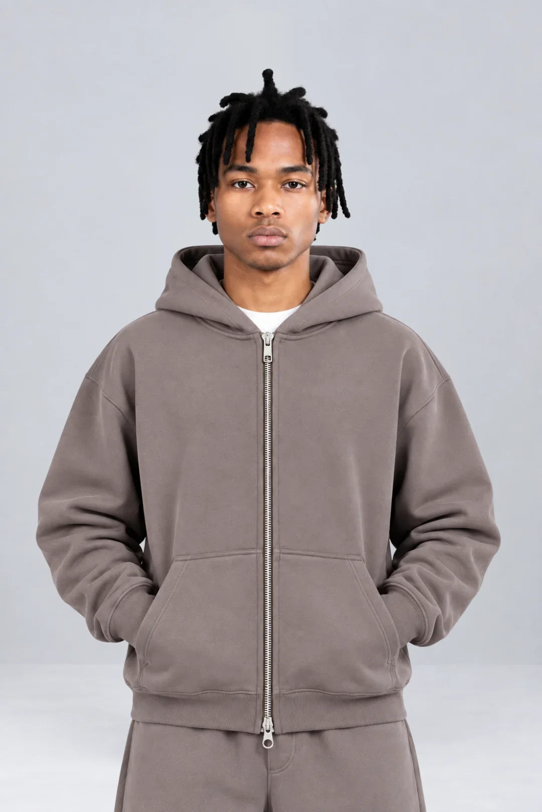 Double-Zip Hoodie Smoky Quartz