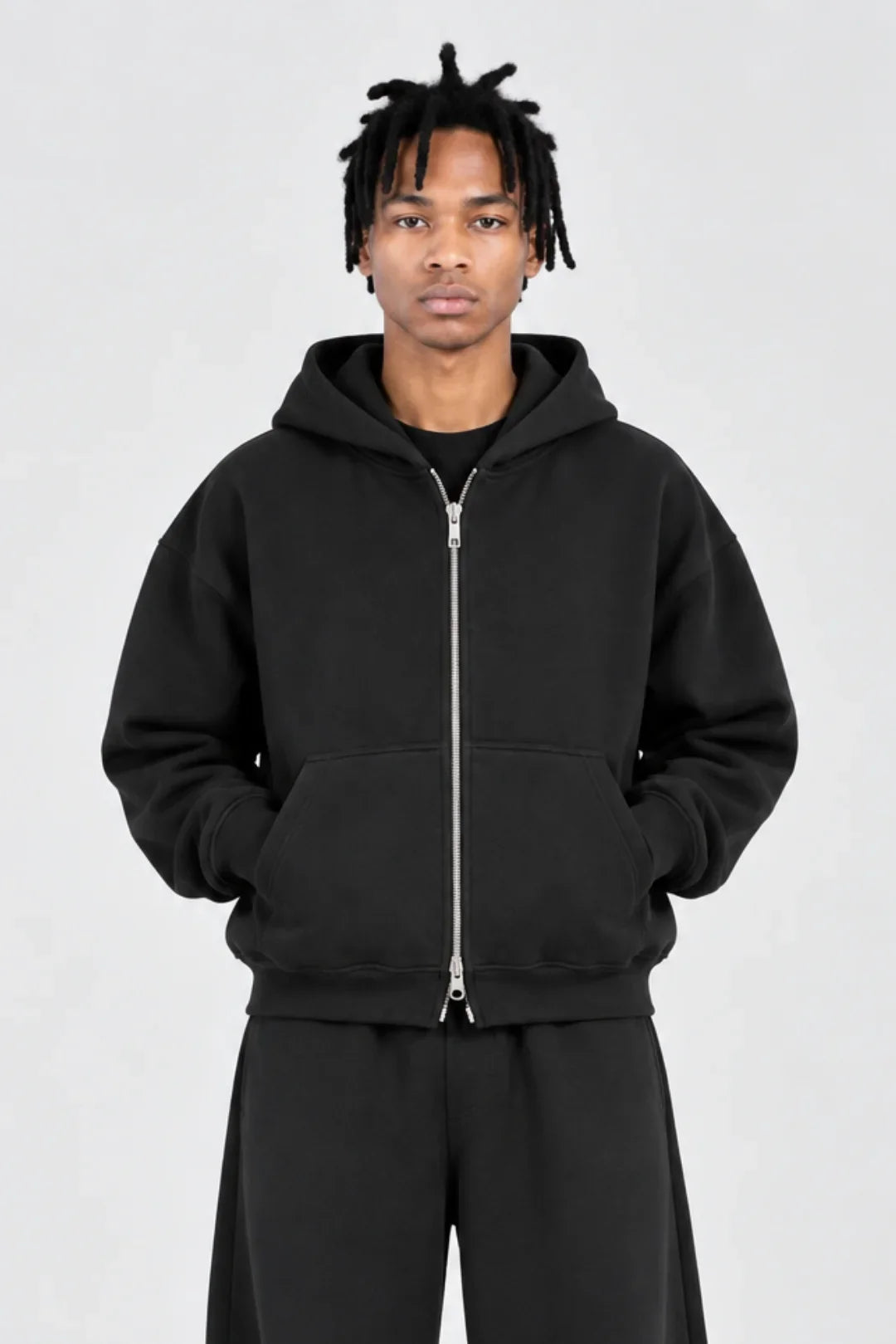 Double-Zip Hoodie Black