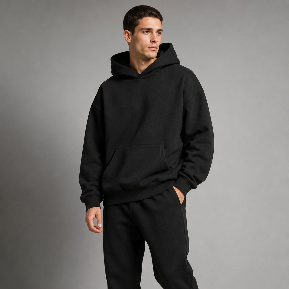 Drop Shoulder Hoodie Black