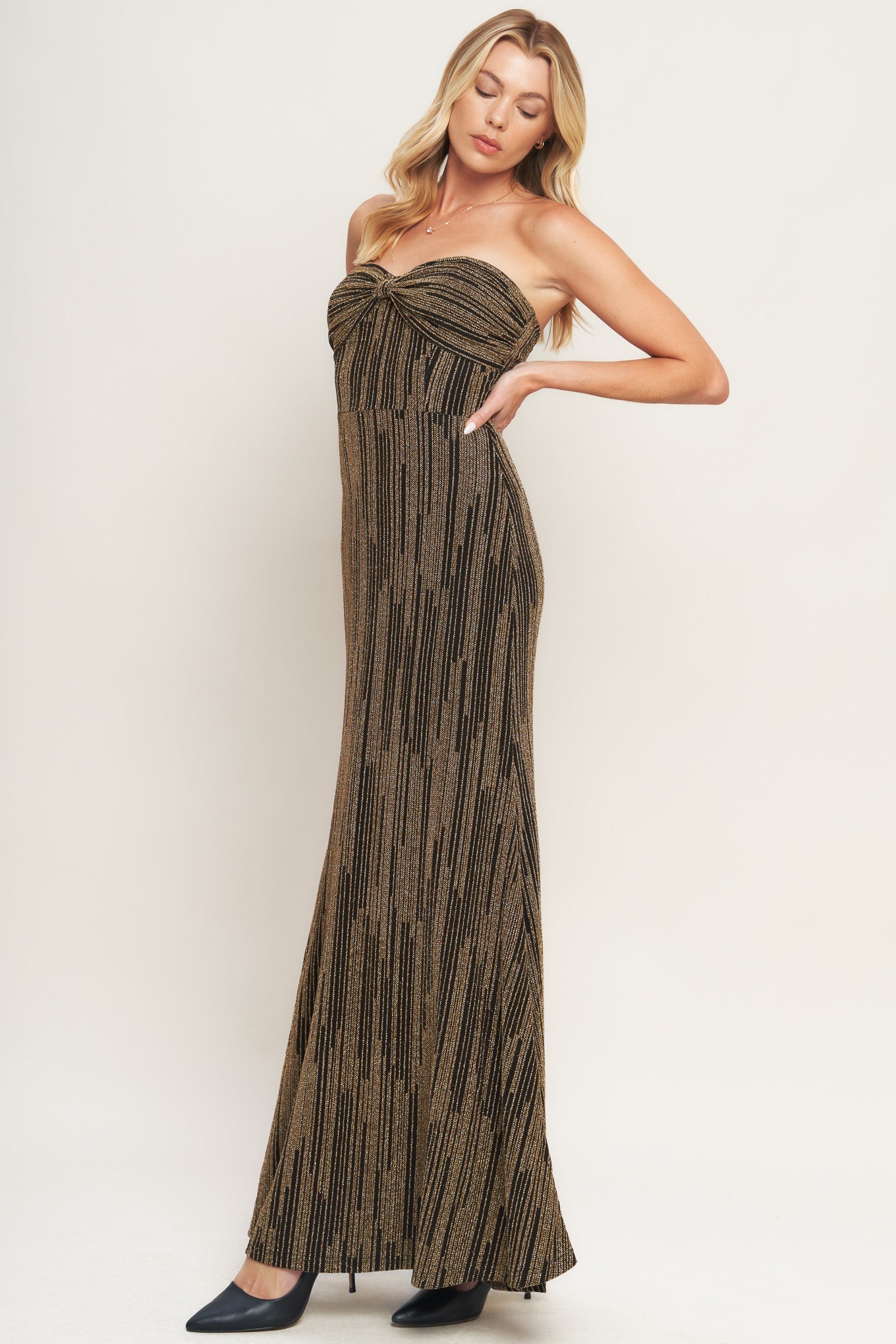 SACRED PROMISES METALLIC WOVEN MAXI DRESS