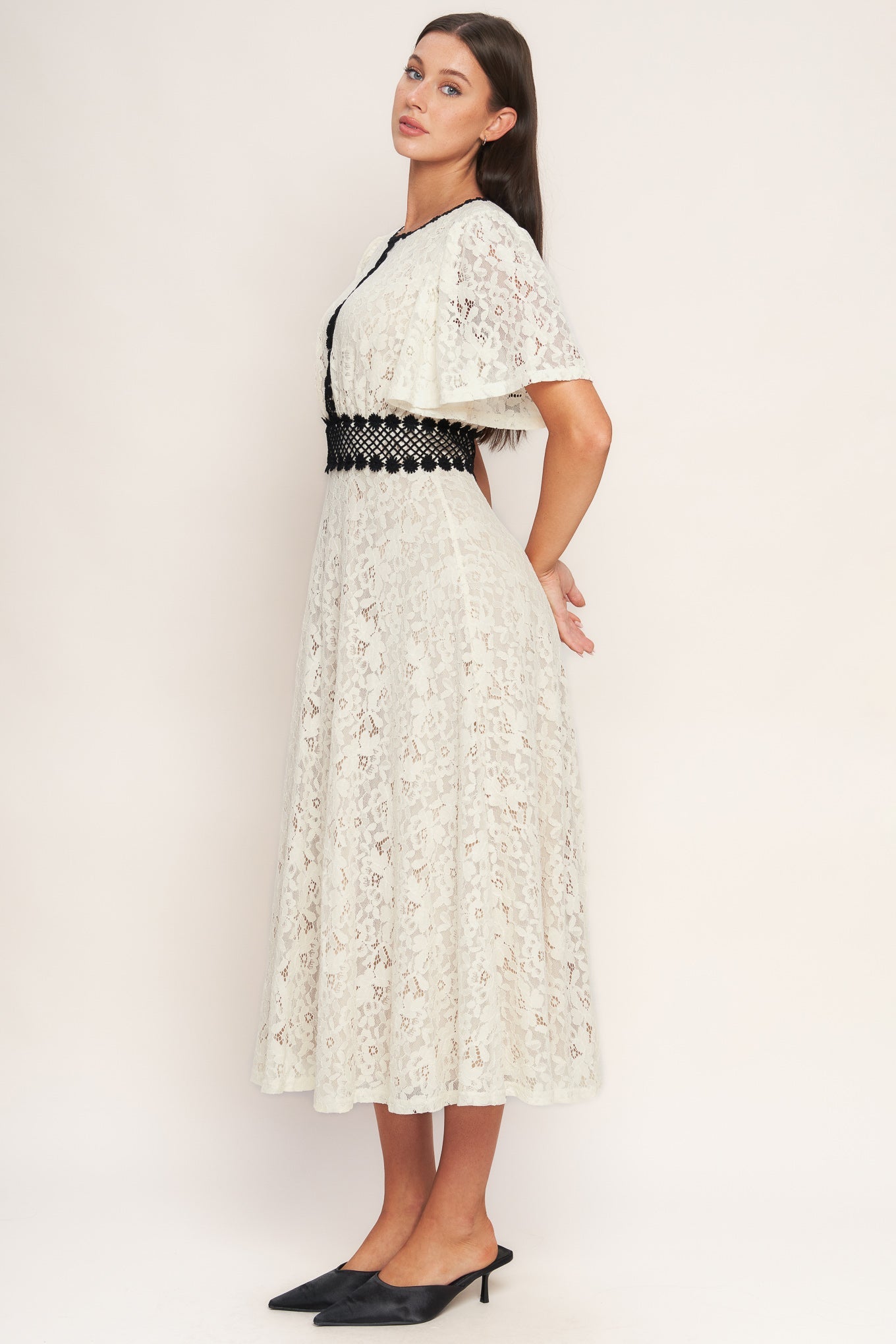 PETITE LUNE WOVEN LACE MIDI DRESS