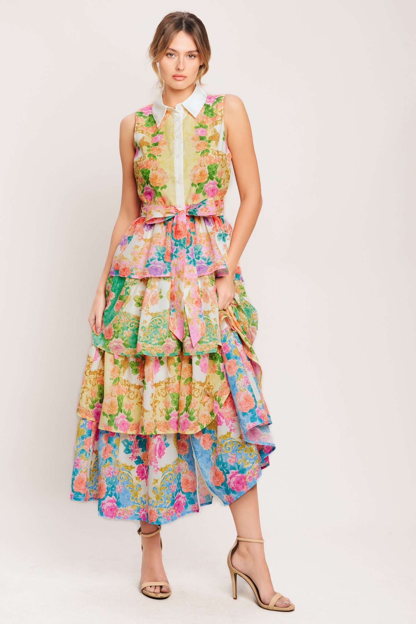 LAYERED ROMANCE WOVEN MIDI DRESS