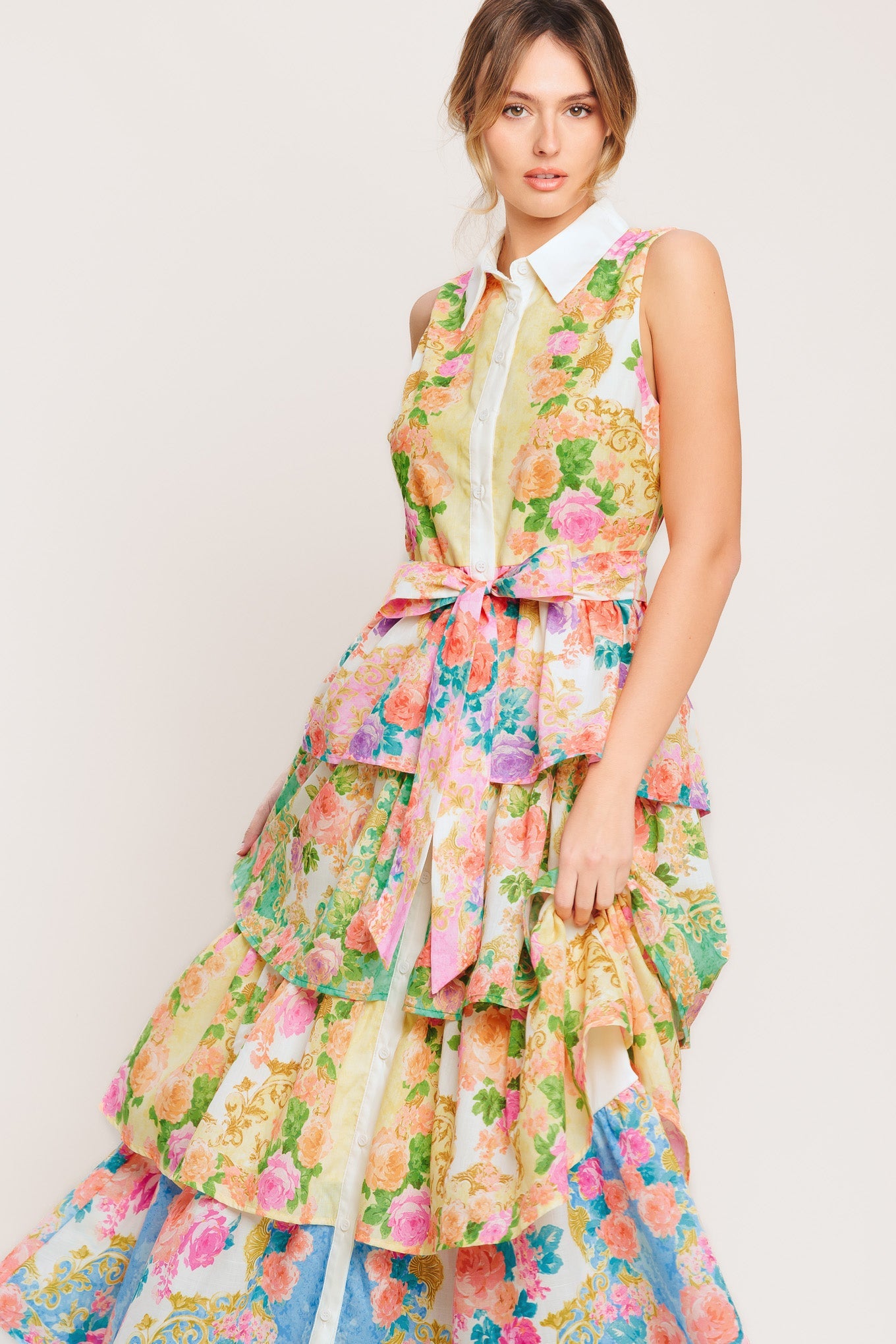 LAYERED ROMANCE WOVEN MIDI DRESS