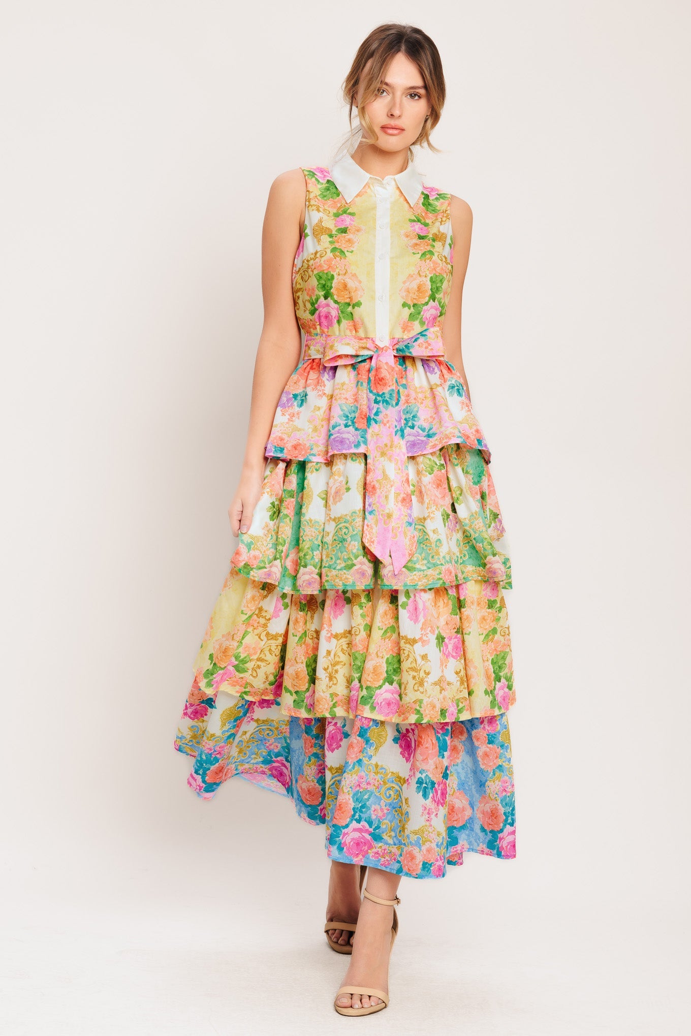LAYERED ROMANCE WOVEN MIDI DRESS