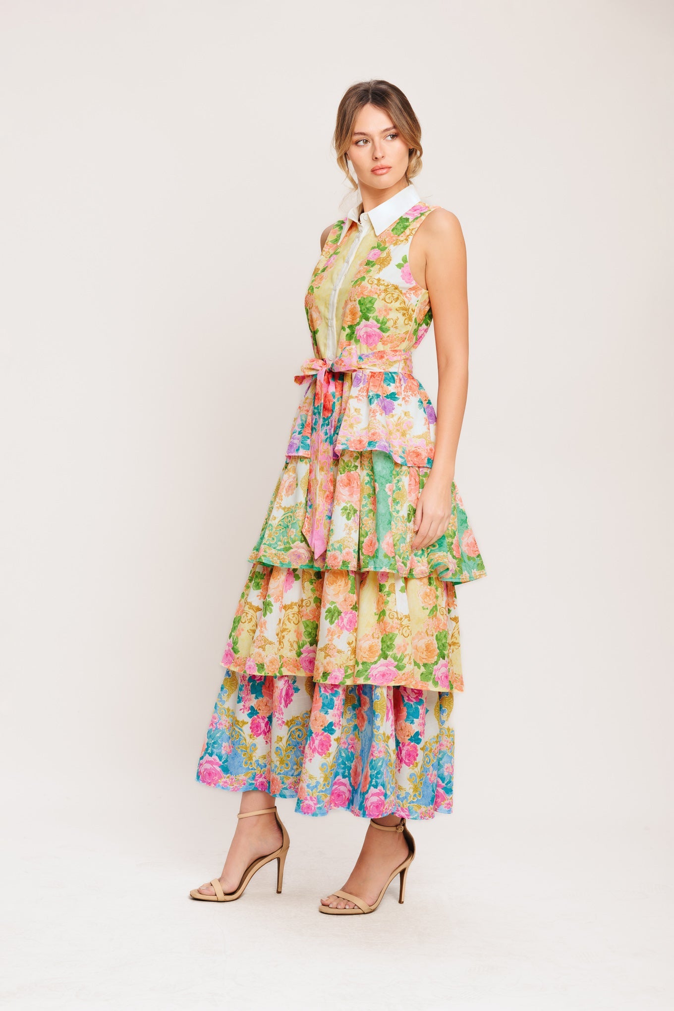 LAYERED ROMANCE WOVEN MIDI DRESS