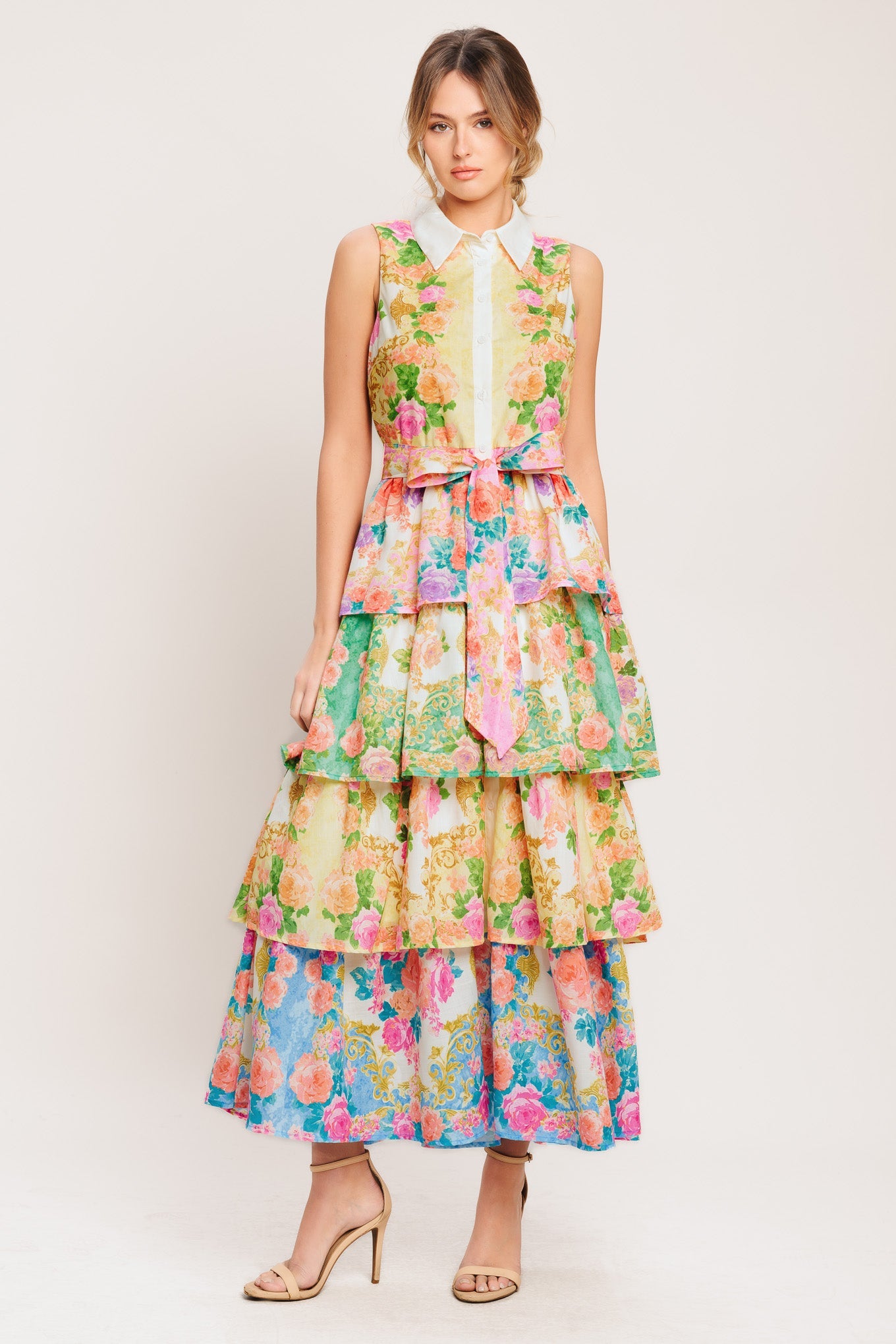 LAYERED ROMANCE WOVEN MIDI DRESS