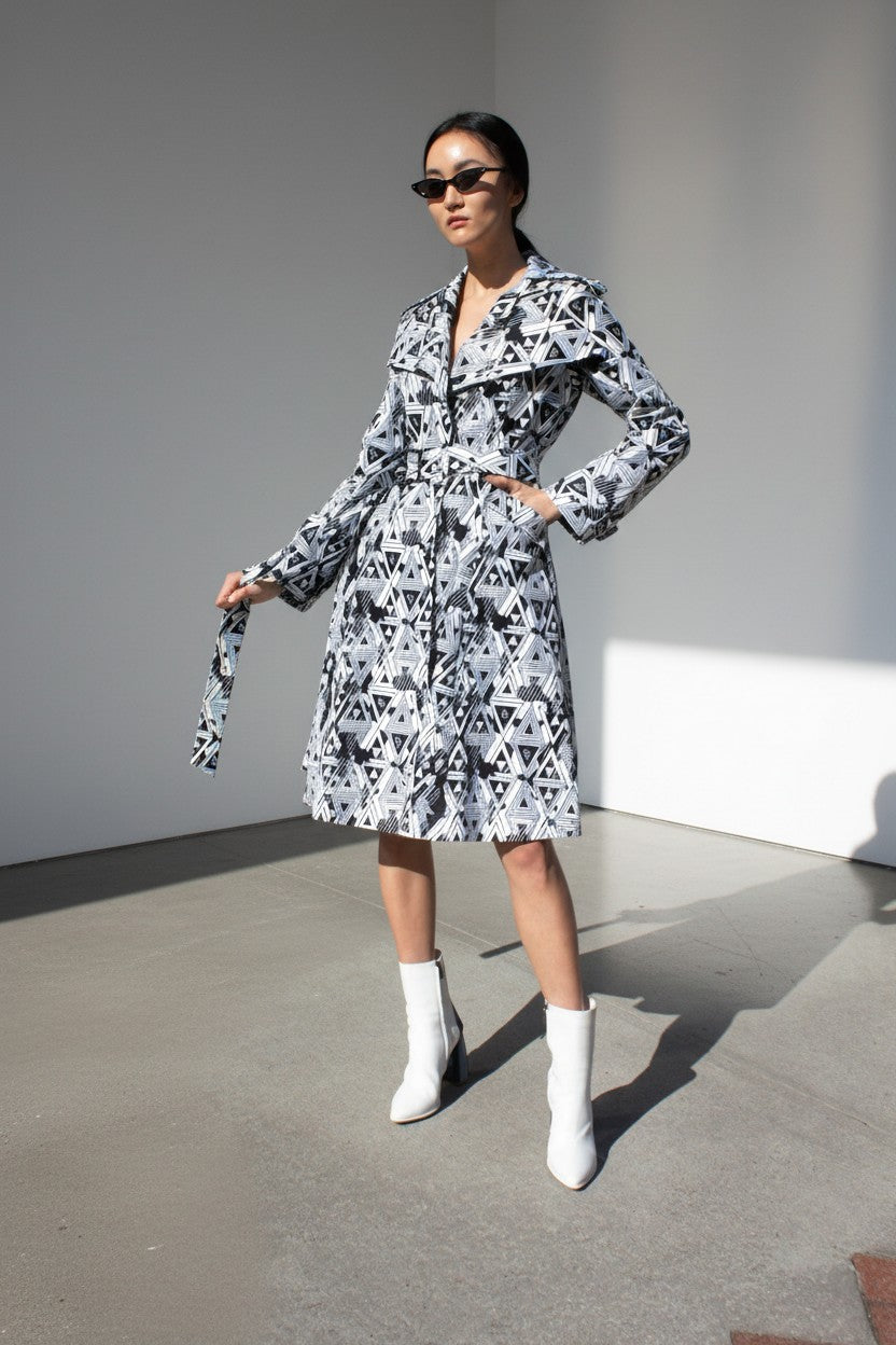 Amour Geometric Long Trench Coat – Modern Women’s Outerwear