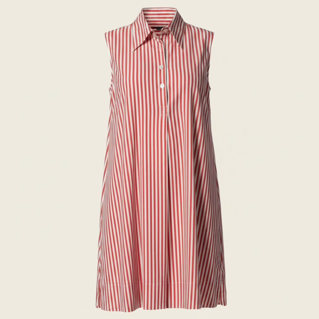 Italian Cotton Red Stripe Sleeveless Dress – Elegant Summer Dress