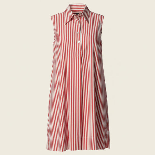 Italian Cotton Red Stripe Sleeveless Dress – Elegant Summer Dress
