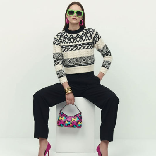 Jacquard Cropped Sweater, Tribeca | Women - BYMANYC ® New York