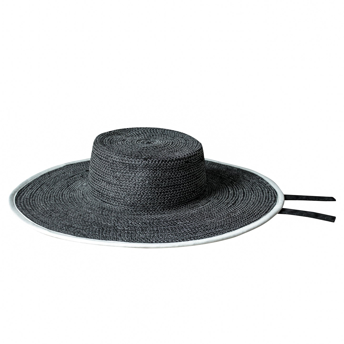 The Lolo Wide-brim Jute Boater Hat in Black