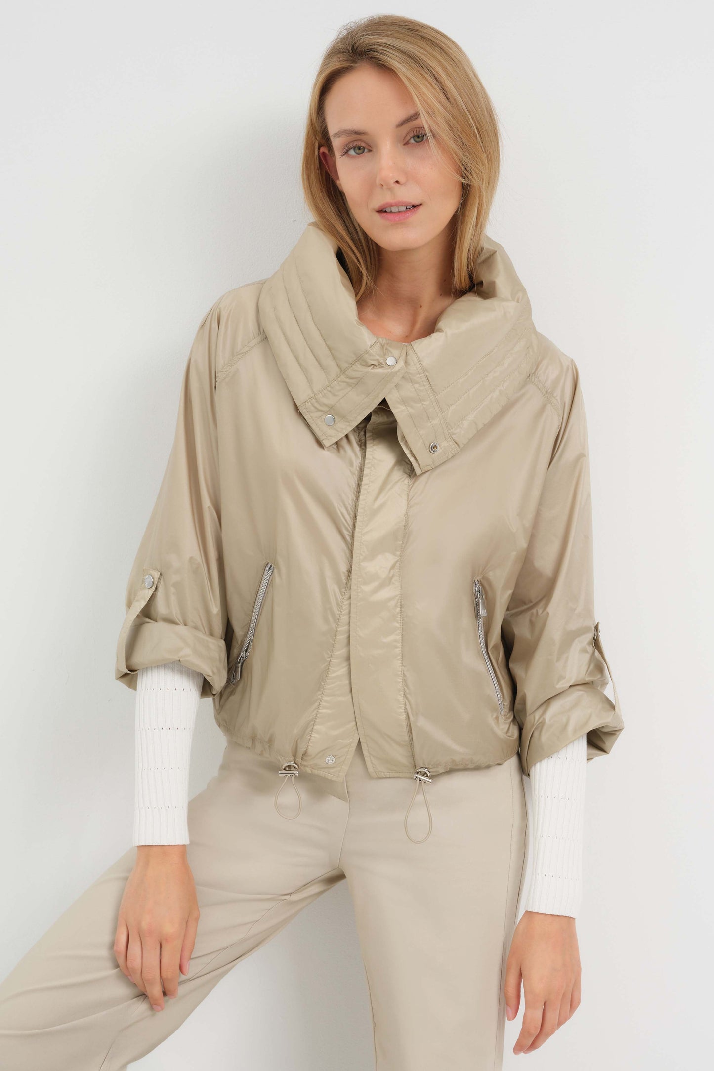 Casey Cropped Windbreaker with Oversized Lapel