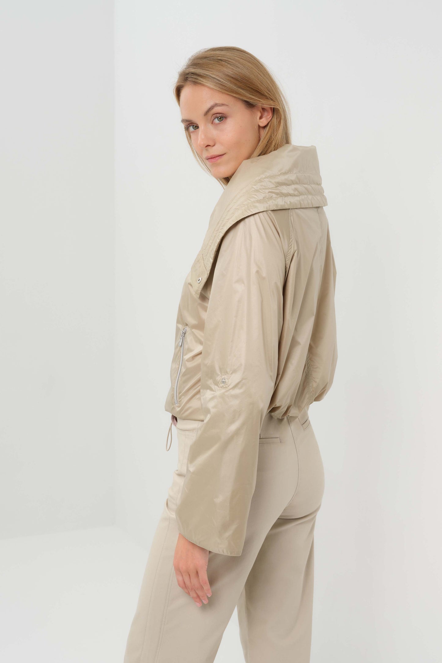 Casey Cropped Windbreaker with Oversized Lapel