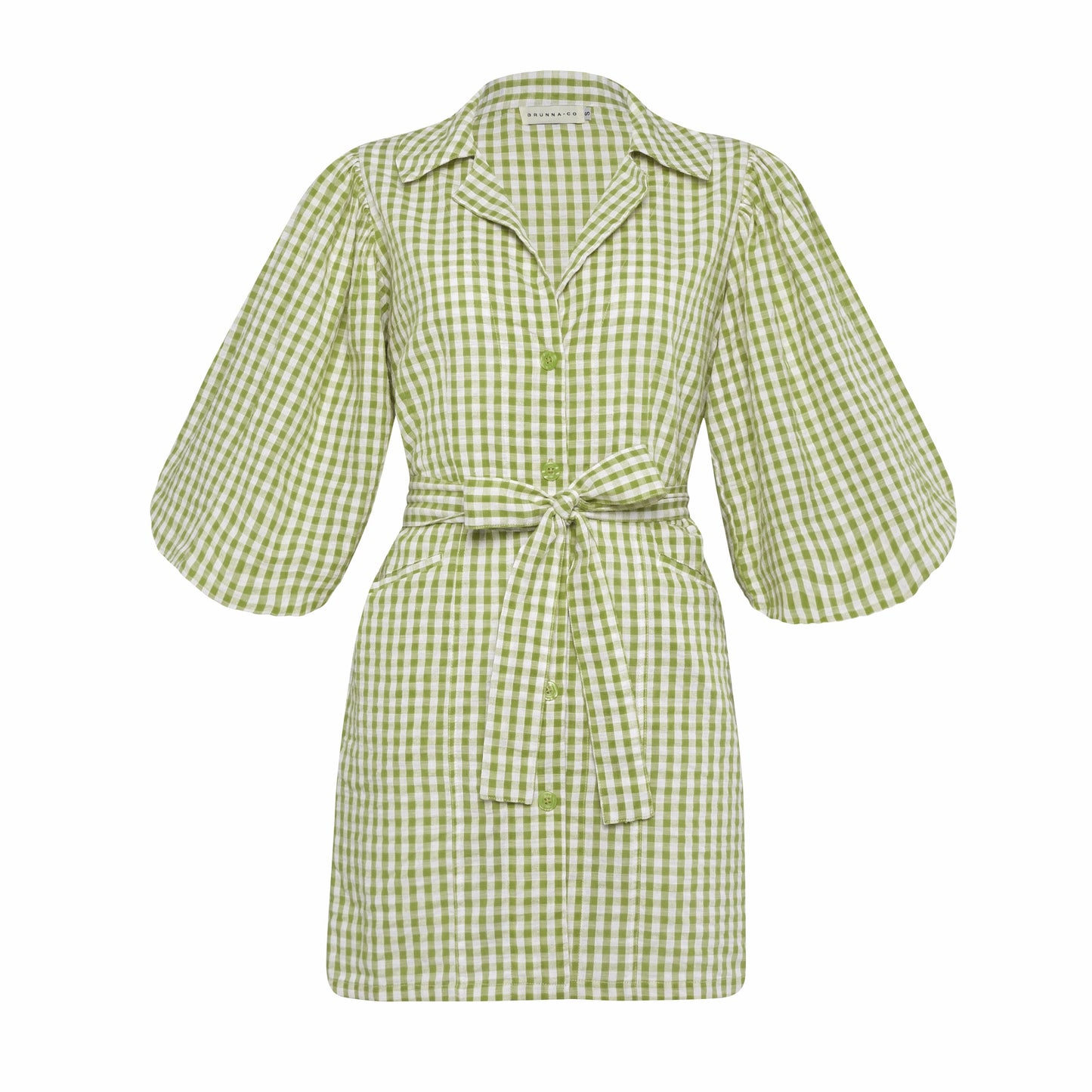 The Meghan Gingham Mini Dress in Olive Green