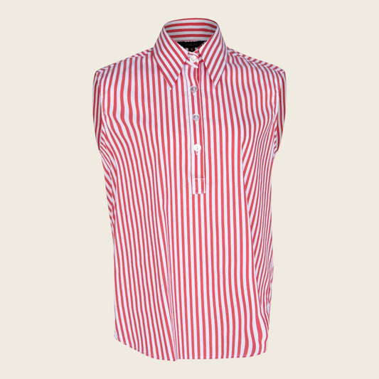 Italian Cotton Stripe Red Sleeveless Top – Women’s Chic Summer Top