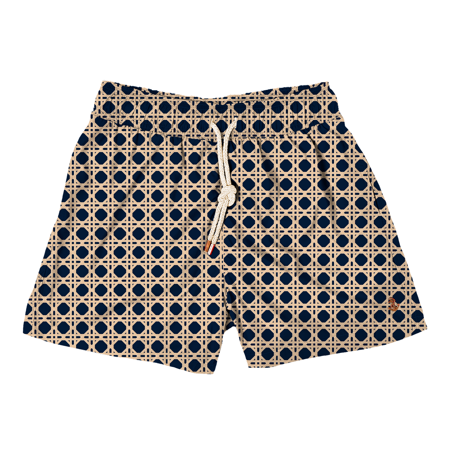 Navy & Beige Rattan Swim Short