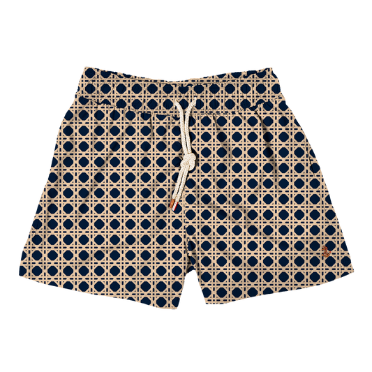 Navy & Beige Rattan Swim Short