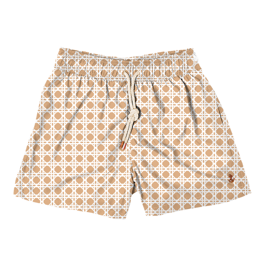 Beige & White Rattan Swim Short