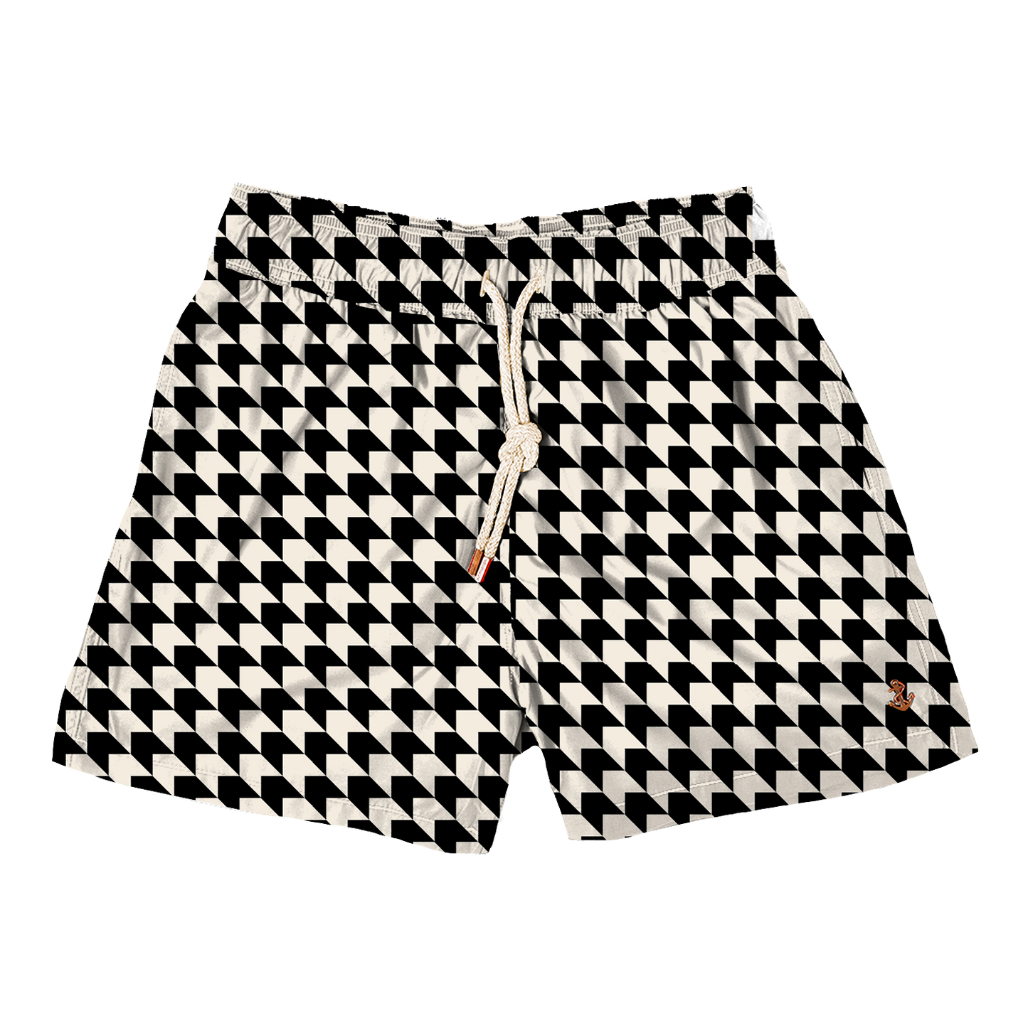 Modern Houndstooth Black Swim Short