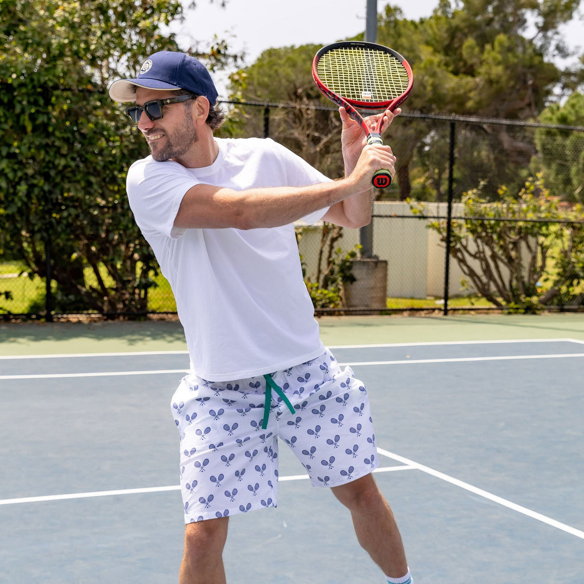 Men's Tennis Navy Sleep Shorts - Organic Cotton Poplin