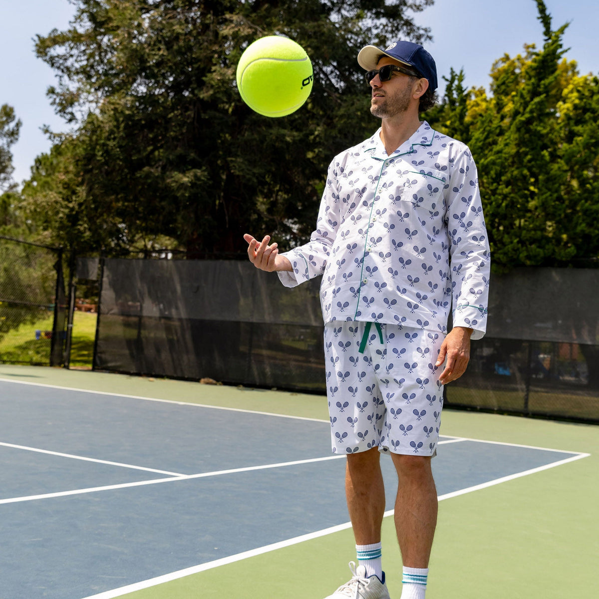 Men's Tennis Navy Sleep Shorts - Organic Cotton Poplin