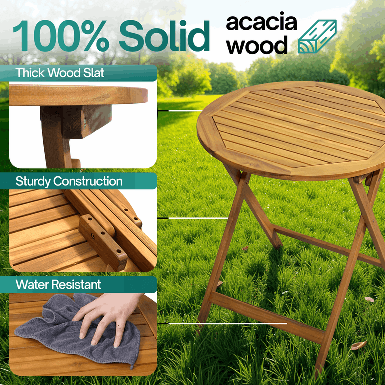 Tranquillo Anya Foldable Round Solid Wood Table for Outdoor Use