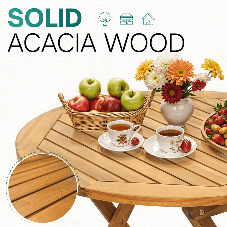 Tranquillo Anya Foldable Round Solid Wood Table for Outdoor Use