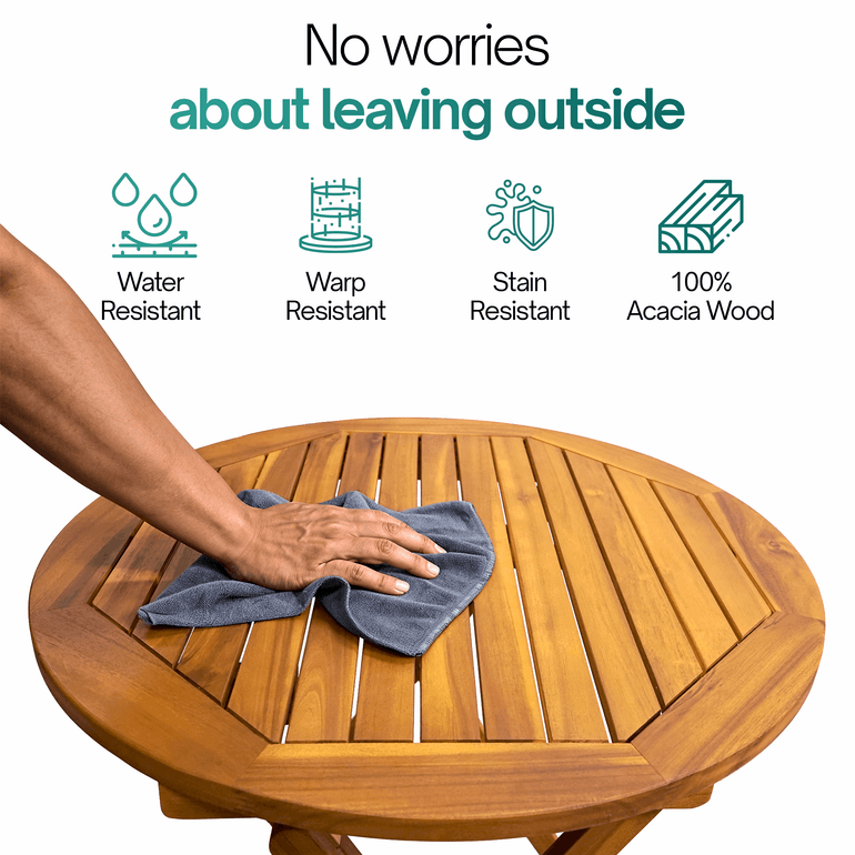 Tranquillo Anya Foldable Round Solid Wood Table for Outdoor Use