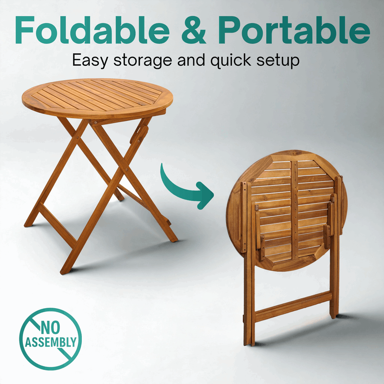 Tranquillo Anya Foldable Round Solid Wood Table for Outdoor Use