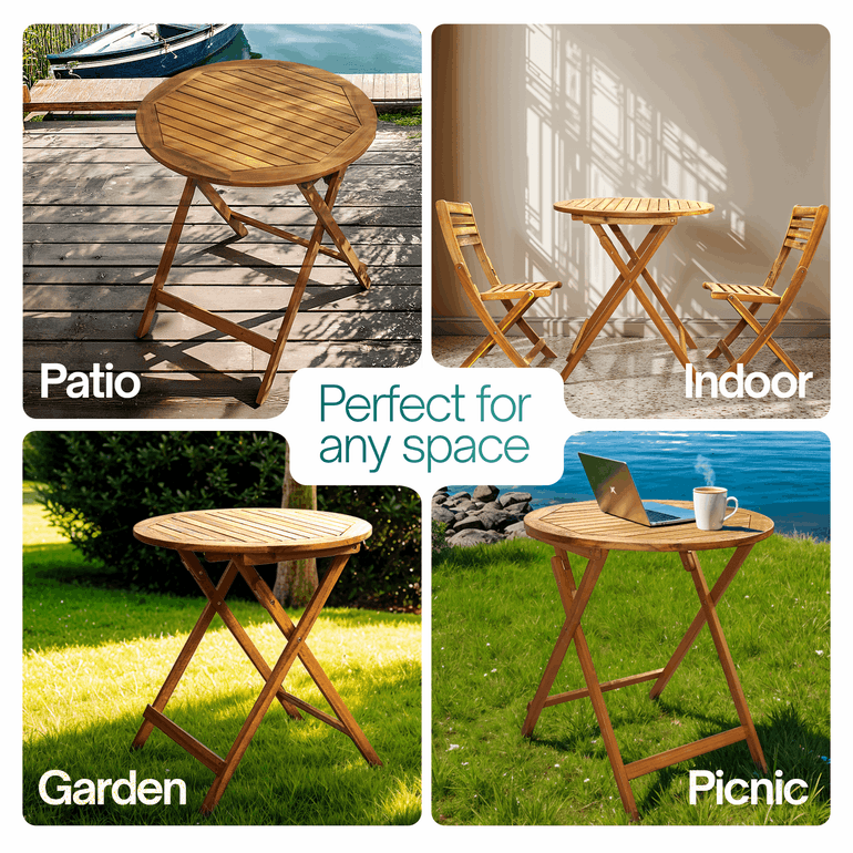 Tranquillo Anya Foldable Round Solid Wood Table for Outdoor Use