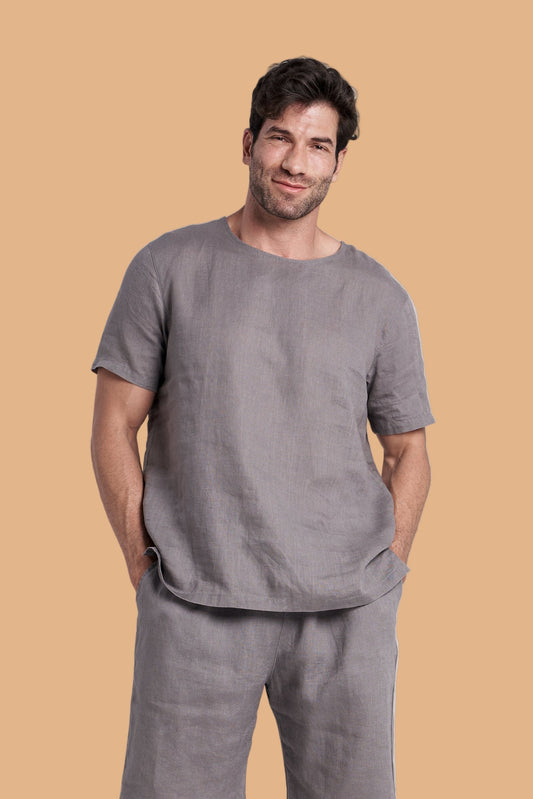 Men's Short-Sleeve Linen Sleepwear