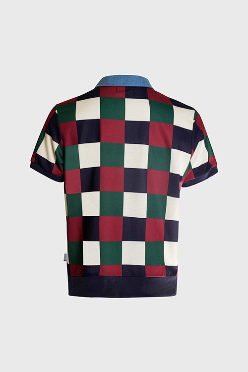 Denim Collar Checkered Polo