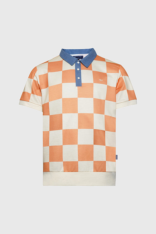 Denim Collar Checkered Polo