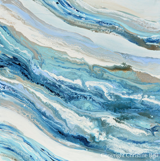 "Coastal Melody" GICLEE PRINT Art Blue White Aqua Coastal Abstract Painting Marbled Coastal Wall Art