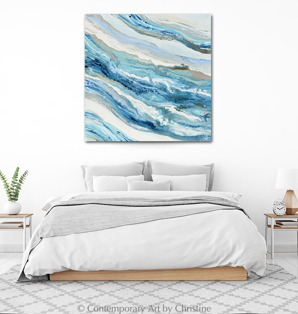 "Coastal Melody" GICLEE PRINT Art Blue White Aqua Coastal Abstract Painting Marbled Coastal Wall Art