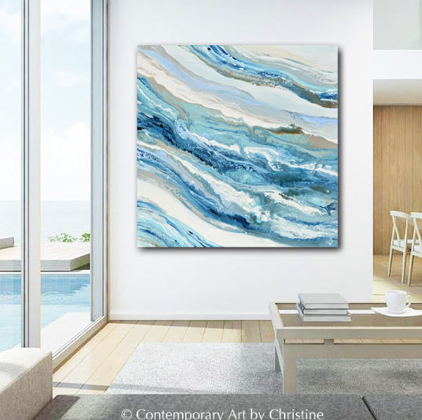 "Coastal Melody" GICLEE PRINT Art Blue White Aqua Coastal Abstract Painting Marbled Coastal Wall Art