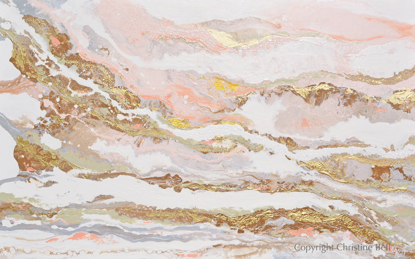 "That Rosy Glow" GICLEE PRINT Art Pink White Gold Beige Coastal Abstract Painting Marbled Coastal Wall Art