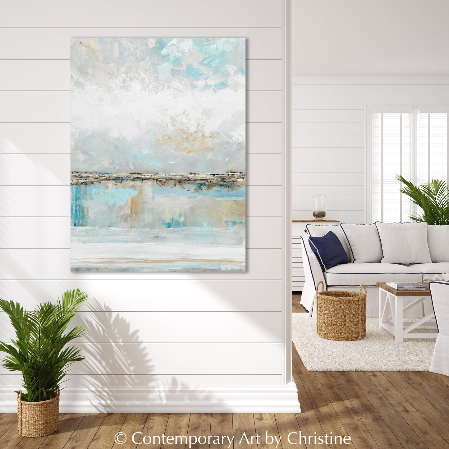"Peace and Hope" GICLEE PRINT Art Coastal Abstract Painting Light Aqua Blue White Grey Minimalist Wall Art