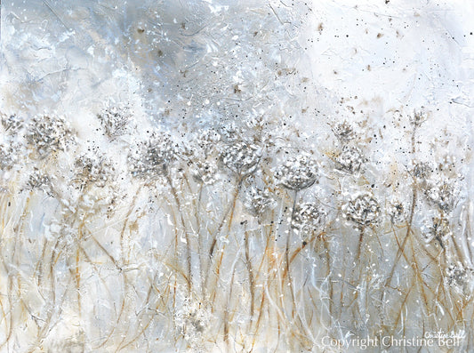 "Impressions of Lace" Giclée Print, Abstract White Flowers Painting, Modern Floral