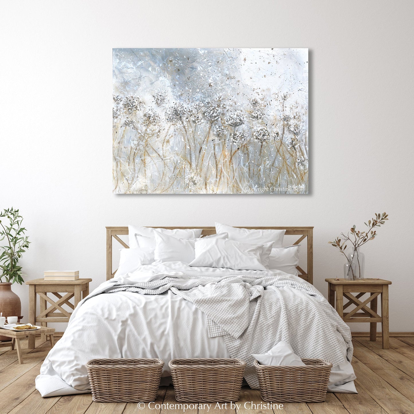 "Impressions of Lace" Giclée Print, Abstract White Flowers Painting, Modern Floral